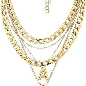Brand New Gold Layered Necklaces for Women Trendy Balloon Initial Pendant Neckla